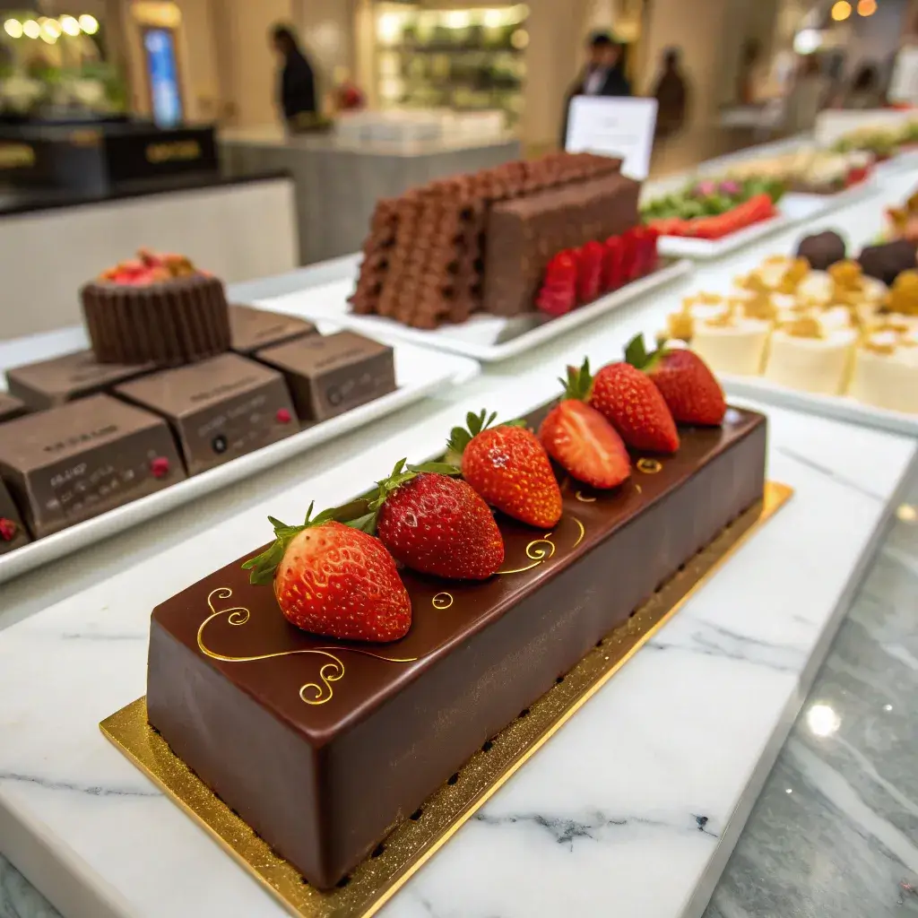 Artisanal Dubai chocolate bar with strawberries.