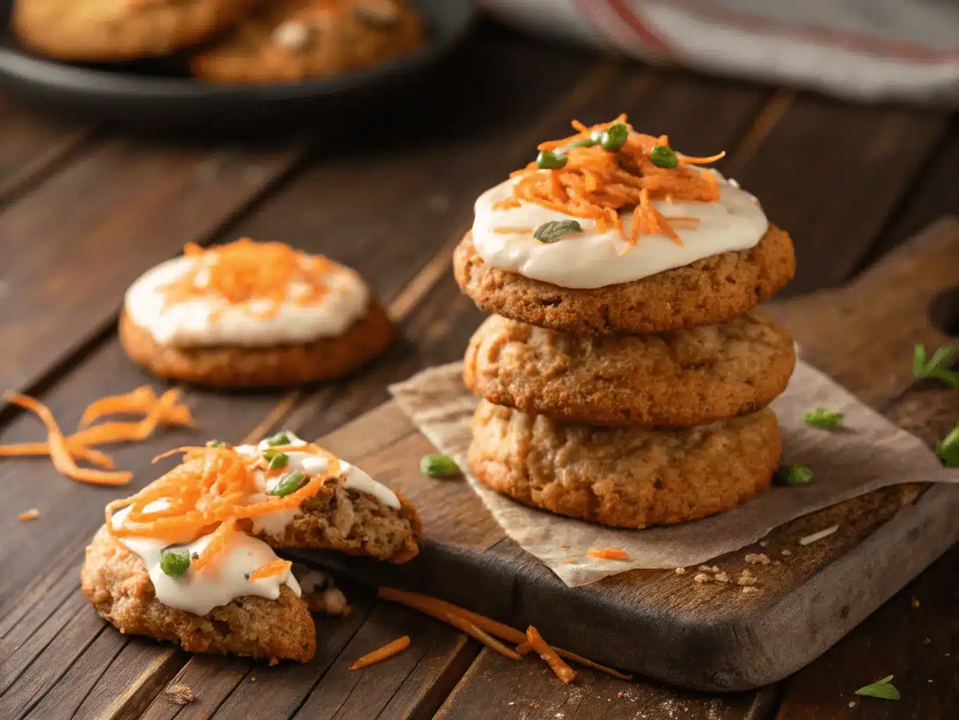 Close-up of soft carrot cake cookies with glaze