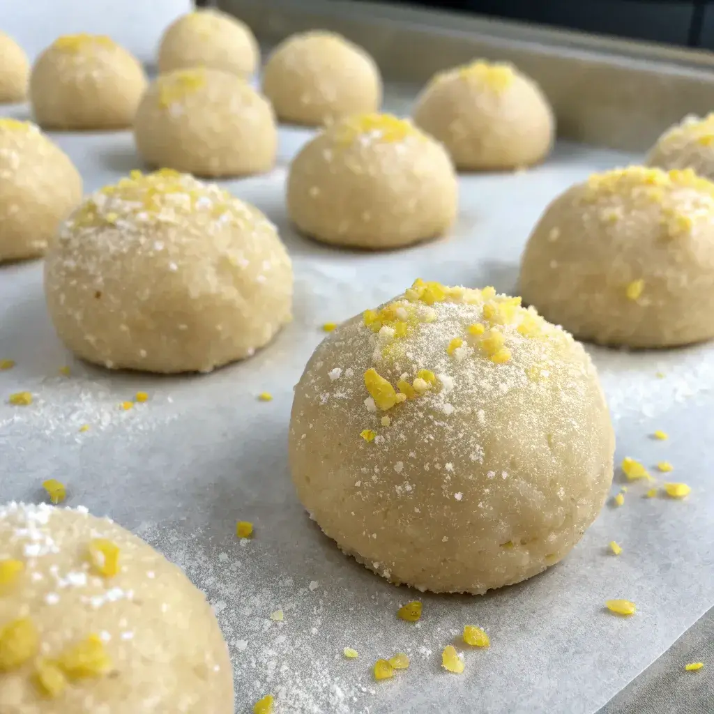 Lemon lavender cookie dough balls ready to bake