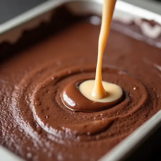 Pouring cottage cheese protein brownie batter