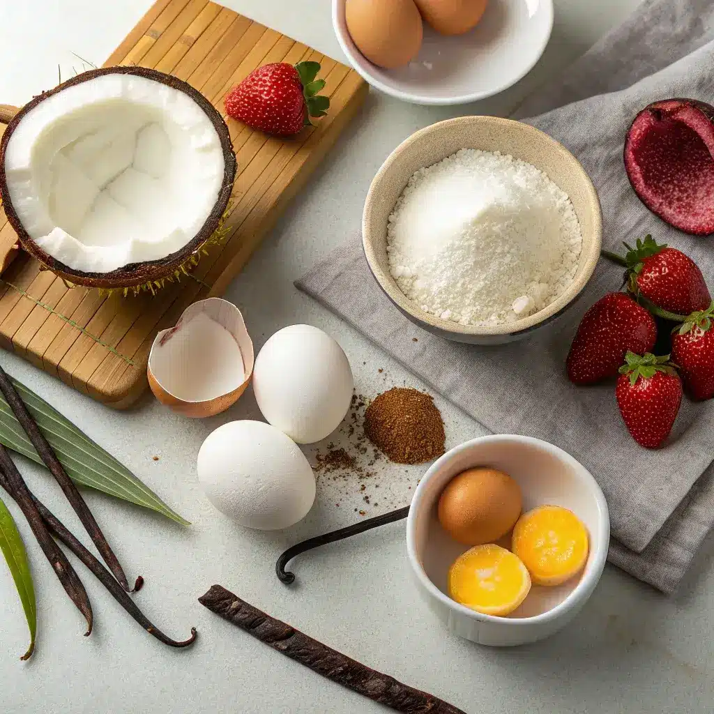coconut pastry cream ingredients flat lay