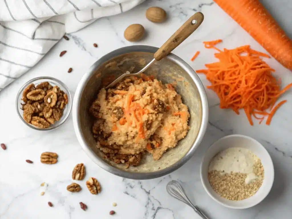 Carrot cake cookie dough in mixing bowl