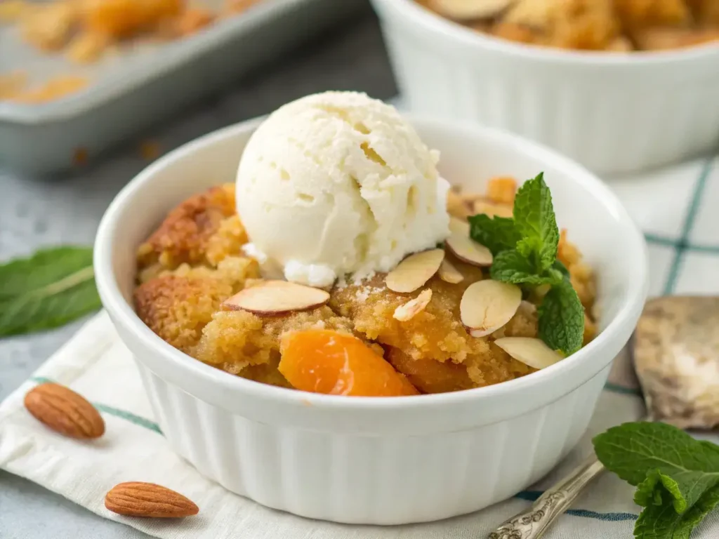 Apricot almond dump cake with ice cream