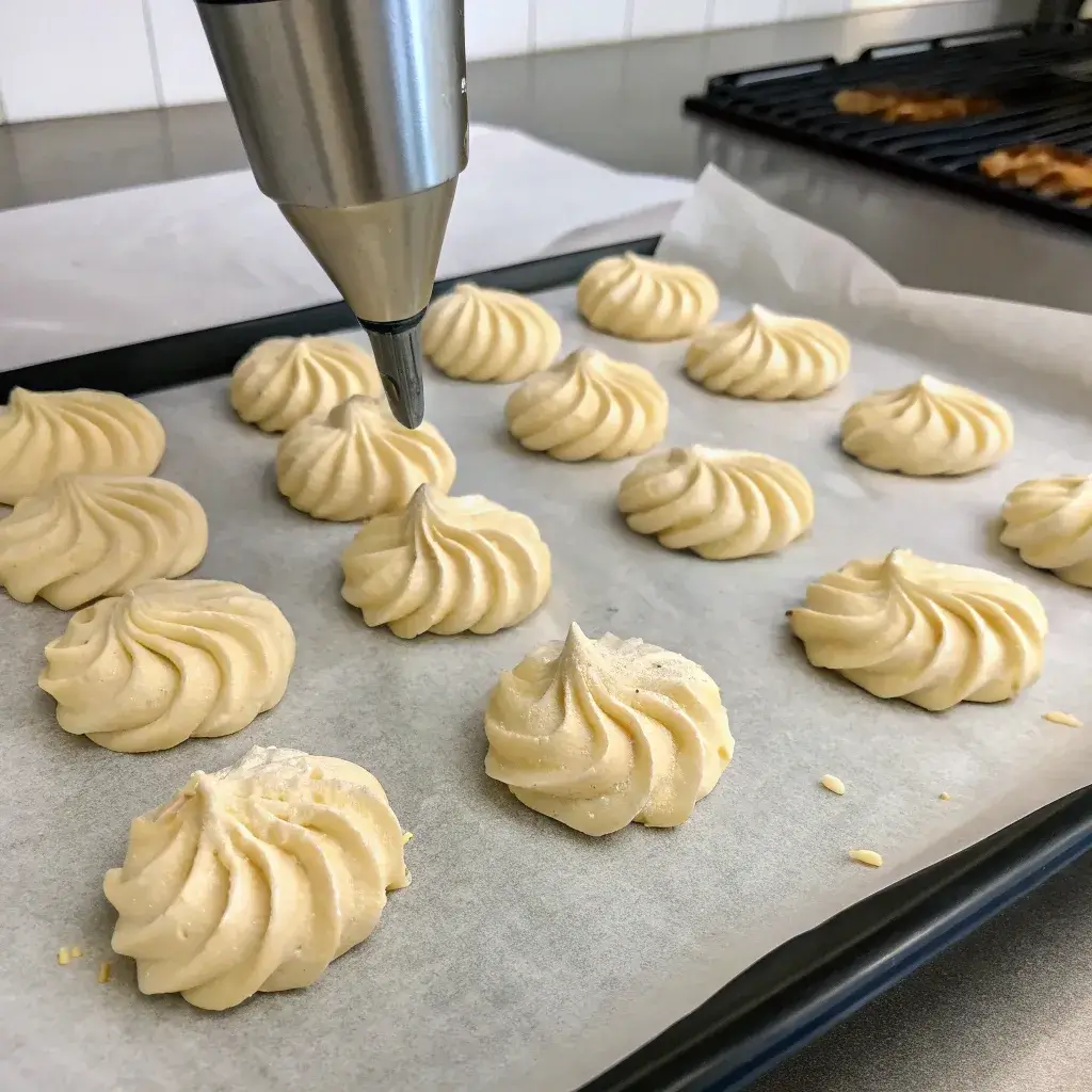 cloud bread batter piped for gluten-free dessert