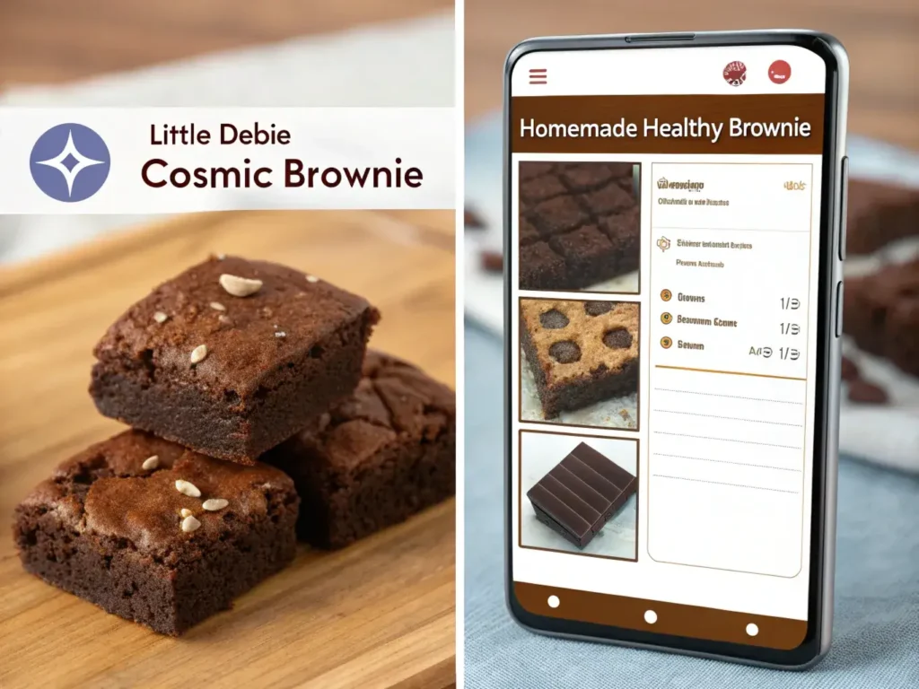 Nutrition label comparison of healthy vs. traditional cosmic brownie