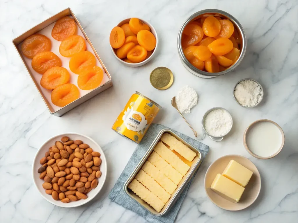 Ingredients for apricot almond dump cake