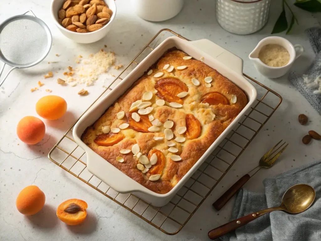 Golden dump cake with apricots and almonds