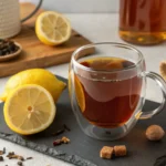 Earl Grey with Lemon slice on wooden table