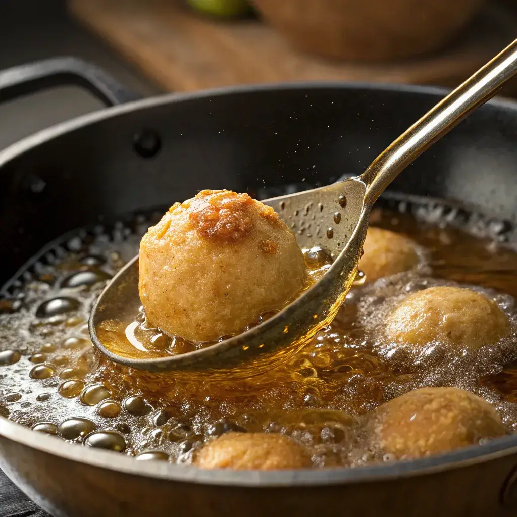 Frying Keke Saiga in hot oil