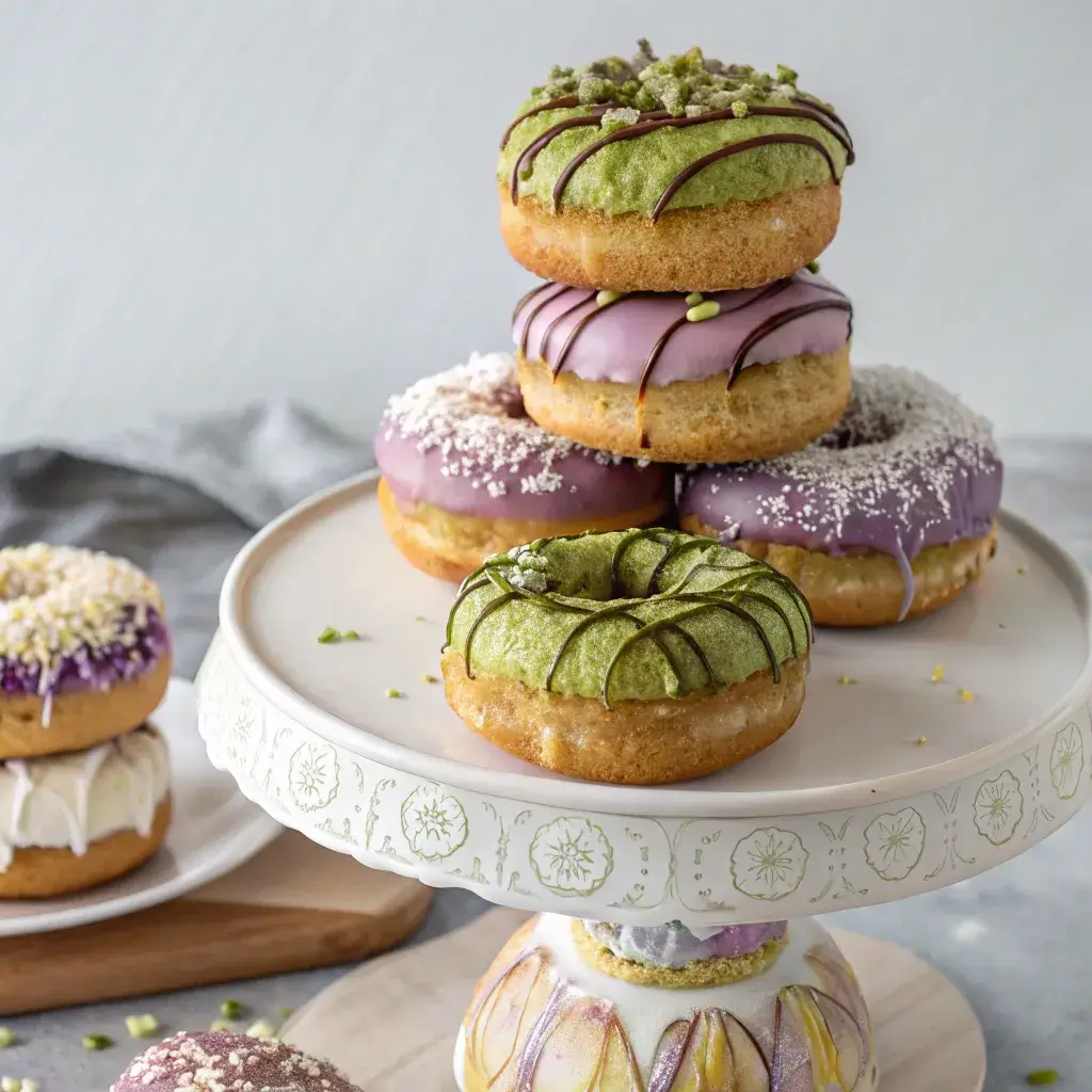 Decorated mochi donuts with gluten-free toppings