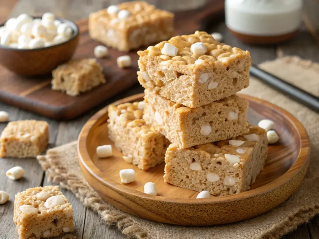 are rice krispie treats gluten free close-up stacked on plate