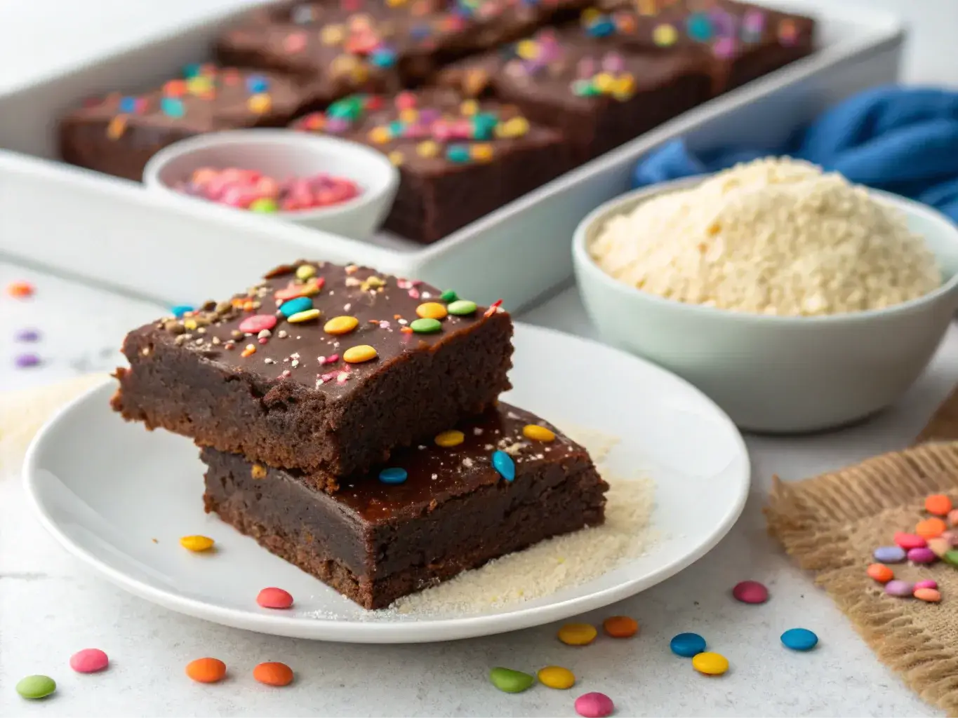 Healthy cosmic brownies made with almond flour and rainbow sprinkles
