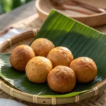 Samoan Keke Saiga fried dough on a banana leaf