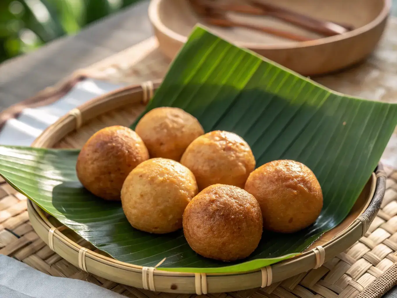 Samoan Keke Saiga fried dough on a banana leaf