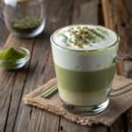 matcha earl grey latte with frothy milk