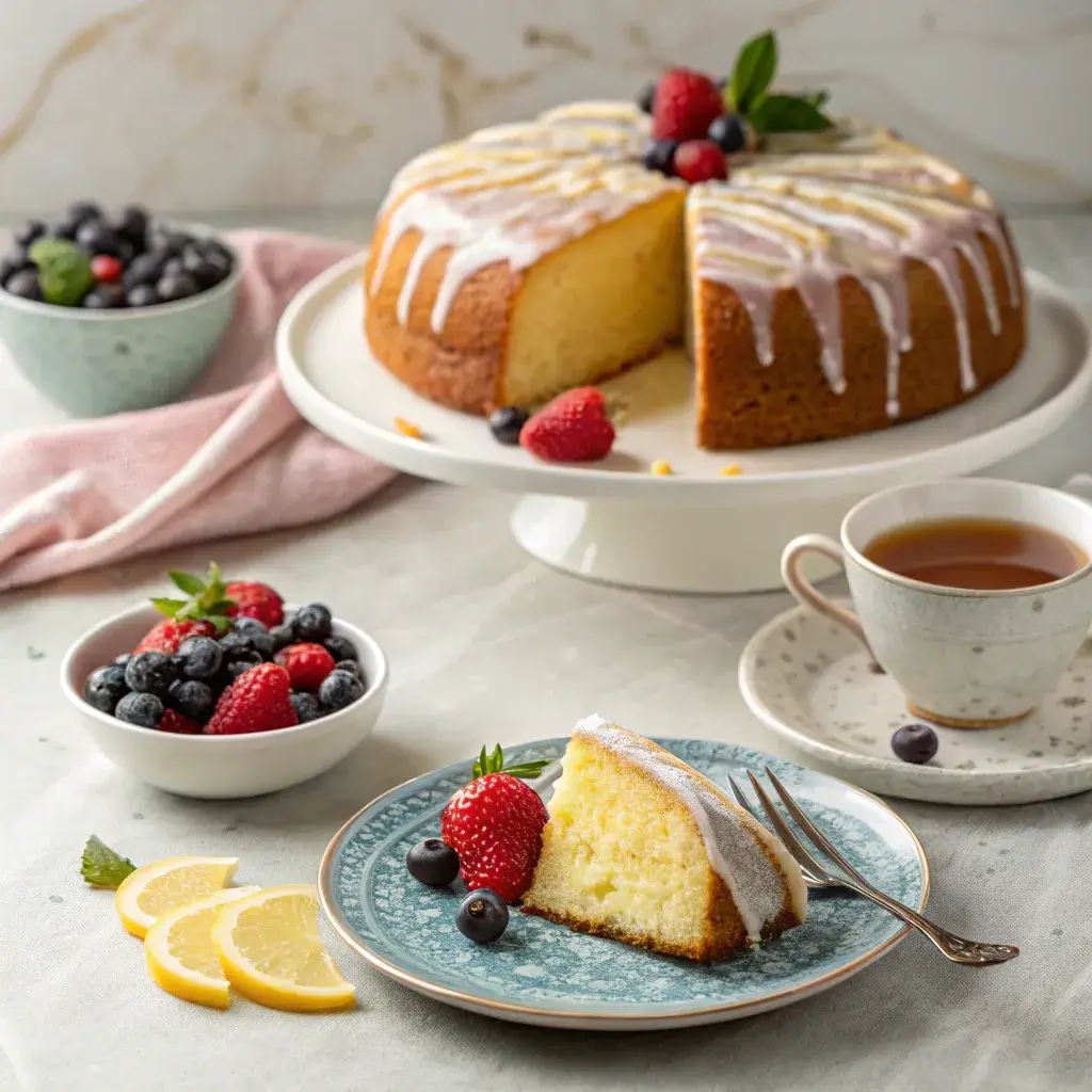 sugar free lemon cake sliced with iced glaze recipe