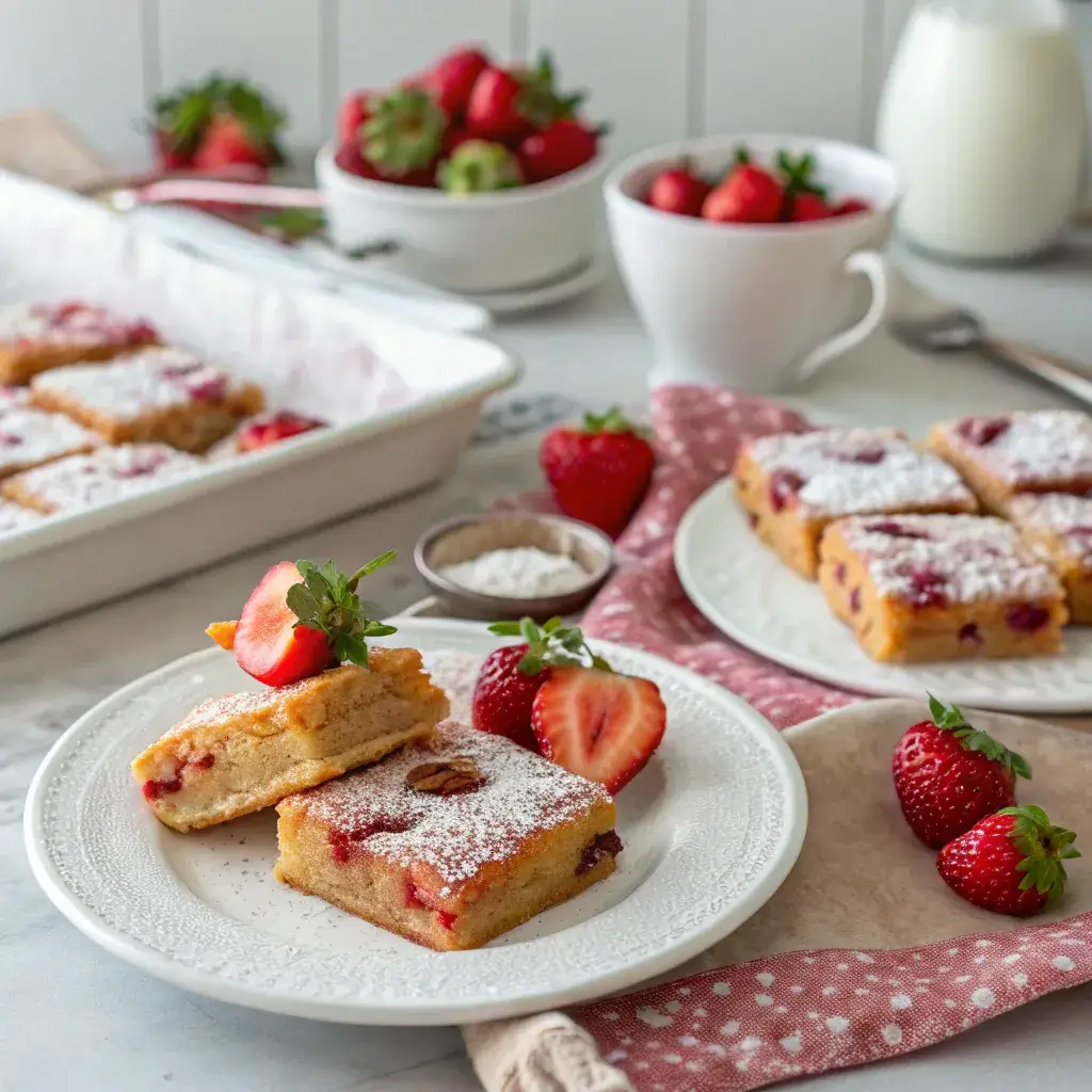 strawberry blondies served on a brunch table