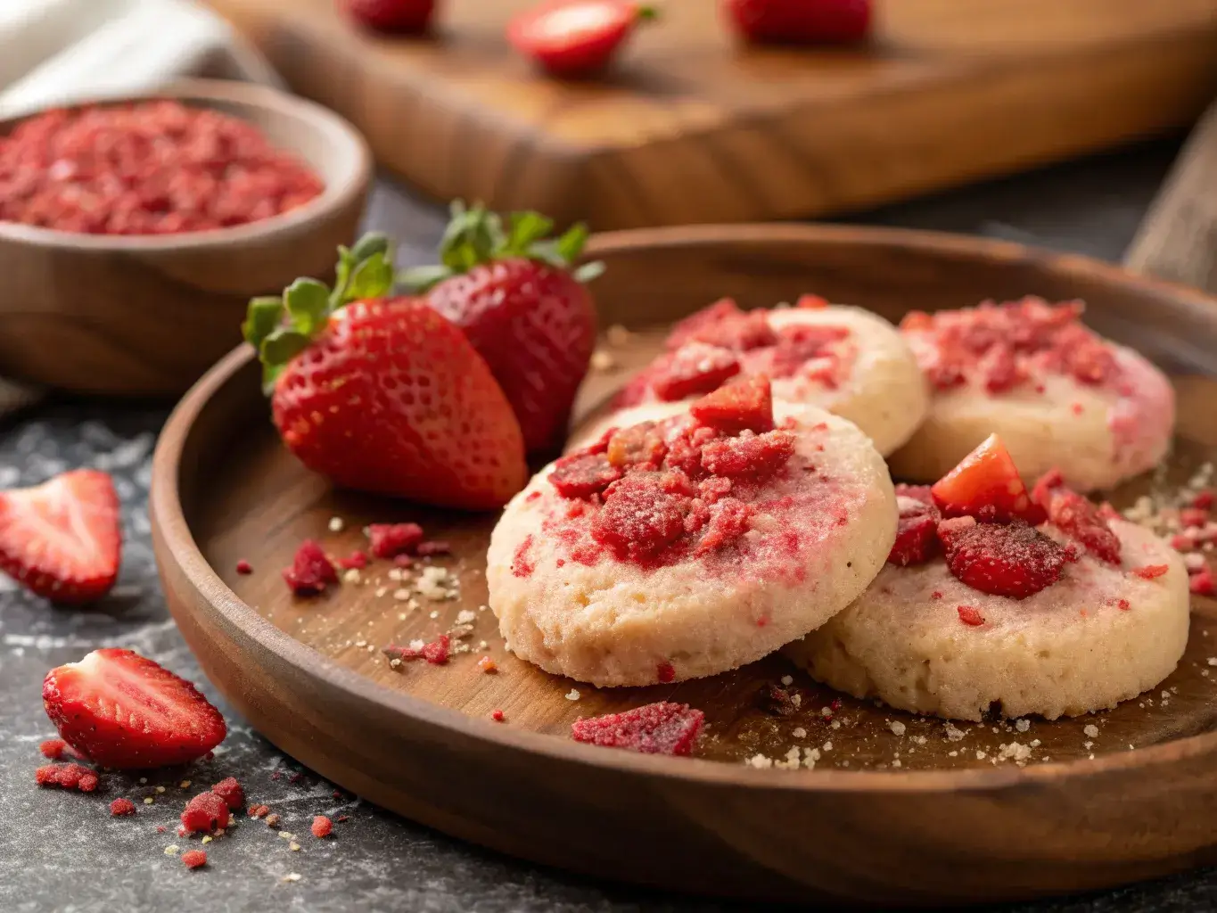 Gluten-free strawberry cookies on rustic plate